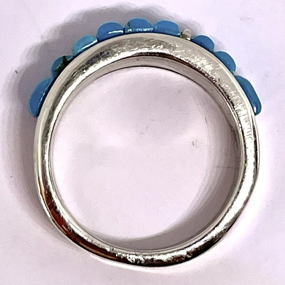 Navajo Turquoise Mens Wedding Band Sz 10.5 Ring 9mm Native Amer Handmade Inlay